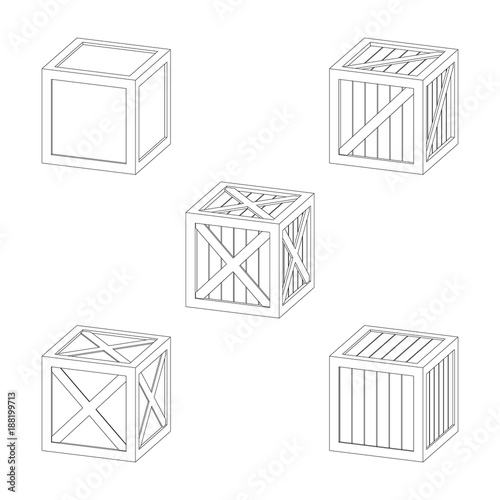 Wooden box set. Isolated on...