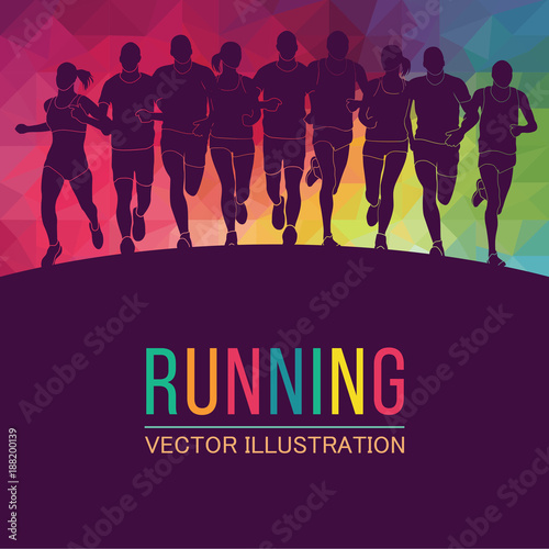 Running marathon, people run, colorful poster. Vector illustration
