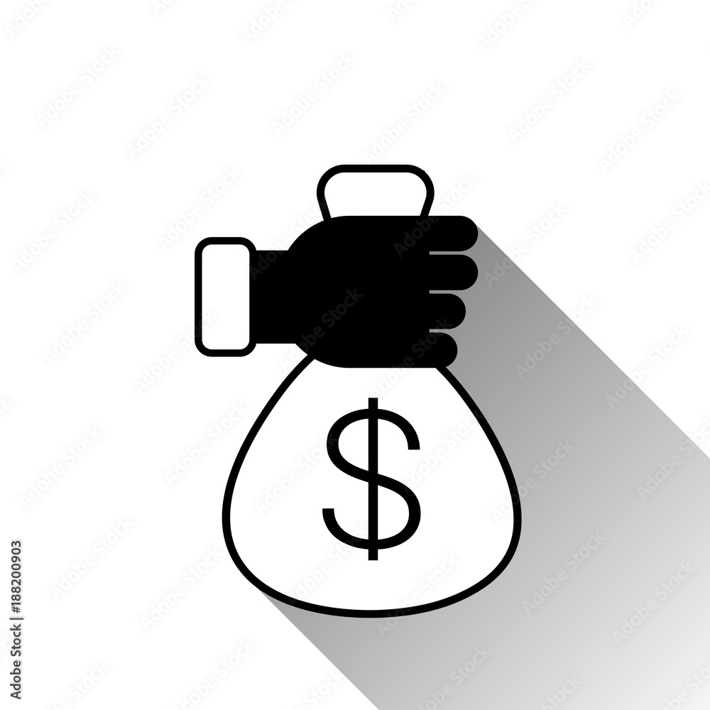 Hand Holding Money Bag With Dollar Sign Silhouette Black Icon Vector ...