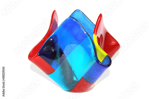 Vászonkép Abstract Square Shaped Glass Vase Jar on White Background