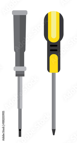 Tools. Screwdrivers. It is isolated, the worker of paths is present.
