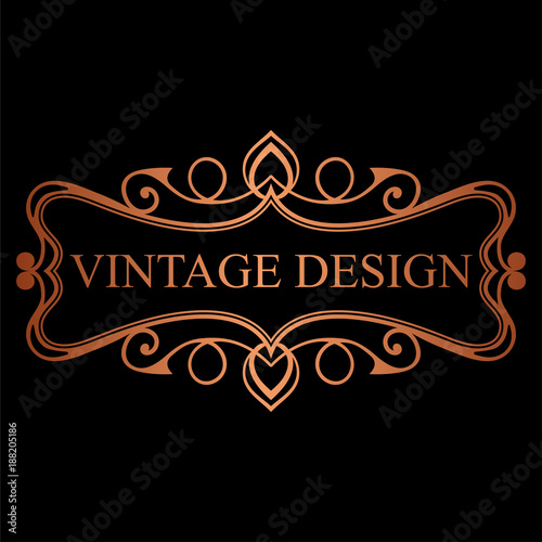 Golden vintage calligraphic label. Ornate logo template for design of invitations, greeting cards, banners, posters, placards, badges, hotel, restaurant, business identity. Vector illustration.