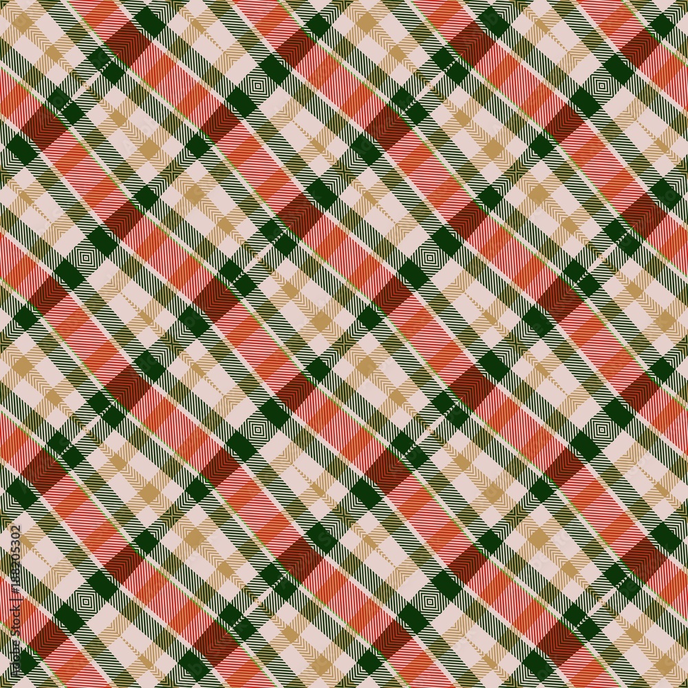 Country style red beige green diagonal tartan plaid seamless design
