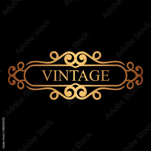 Golden vintage calligraphic label. Ornate logo template for design of invitations  greeting cards  banners  posters  placards  badges  hotel  restaurant  business identity. Vector illustration.