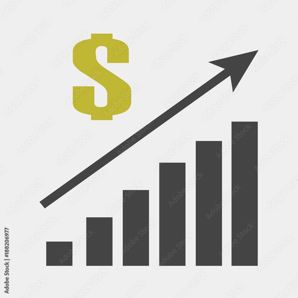 Vector image of a chart of financial growth. Finance raising icon, money increase. Sales increase Vector image of a chart of financial growth. Finance raising icon, money increase. Sales increase