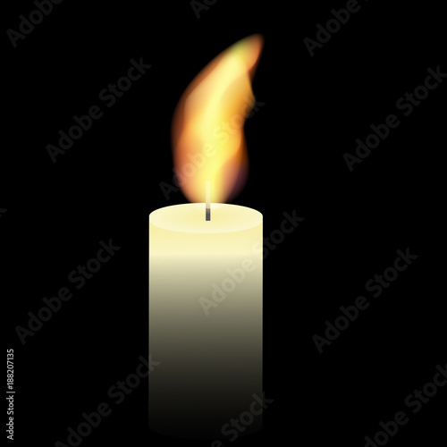Vector image of a burning candle. Realistic candle flame.