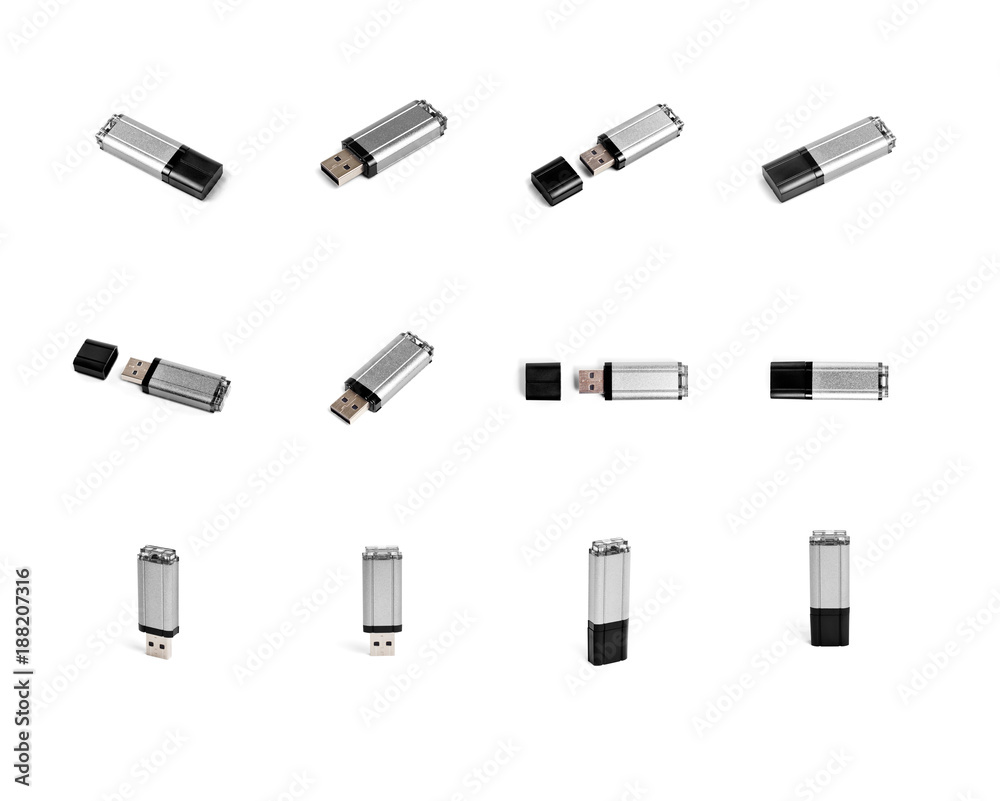 Different point of view of usb flash drive on a white background. Different point of view of usb flash drive on a white background.