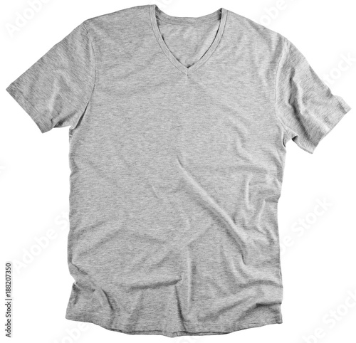 Front view of grey t-shirt on white background.