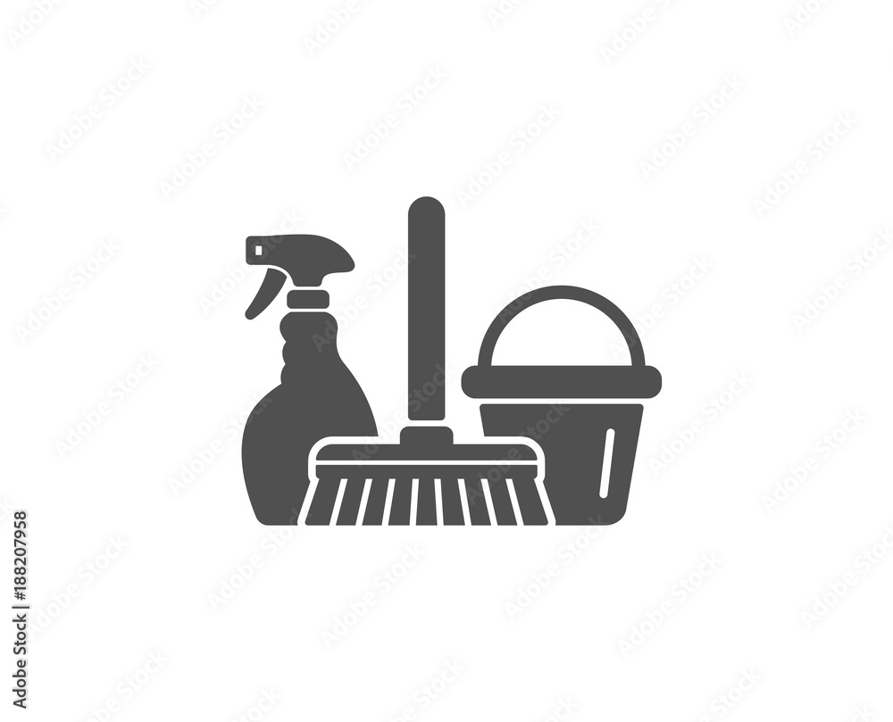 Cleaning service simple icon. Spray, bucket and mop symbol. Housekeeping  equipment sign. Quality design elements. Classic style. Vector Stock Vector  | Adobe Stock