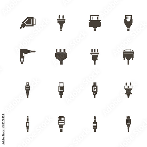 Plug icons. Perfect black pictogram on white background. Flat simple vector icon.