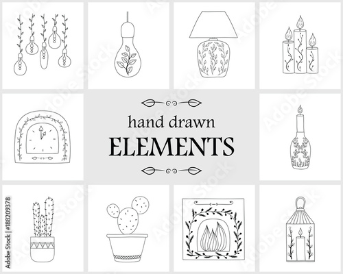 Hand drawn logo elements and icons