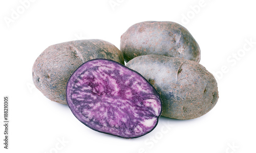 Fresh purple potatoes isolated on a white background