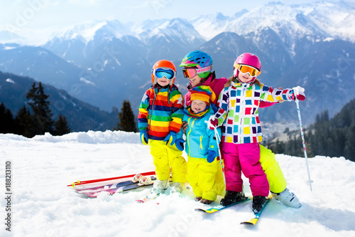 Family ski vacation. Winter snow sport for kids.
