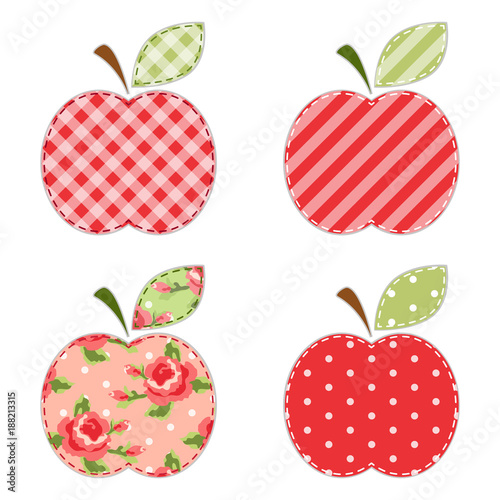 Fabric retro applique of cute apples with green leaf