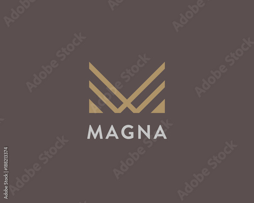 Abstract letter M logo design. Linear elegant vector icon symbol. Premium business finance media monogram logotype.