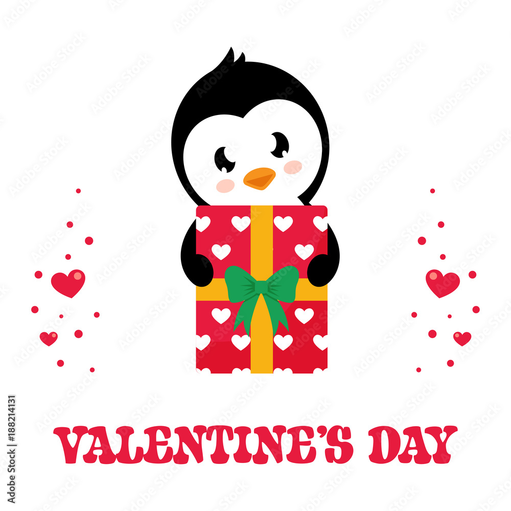cartoon lovely penguin with gift and text vector image