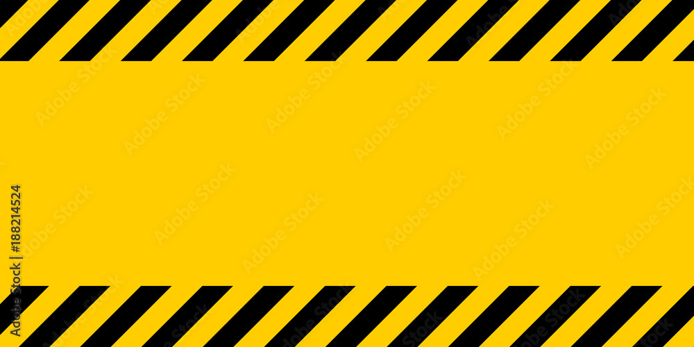 Black and yellow warning line striped rectangular background, yellow