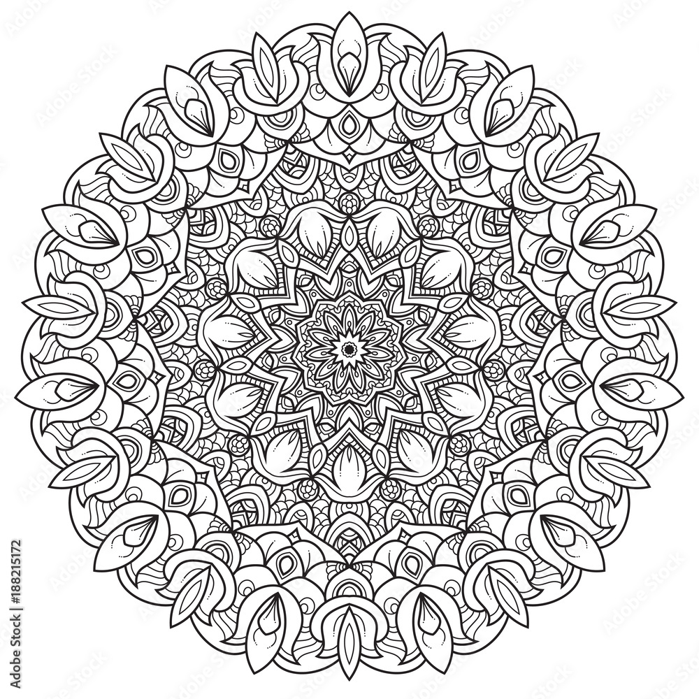Black and white mandala vector isolated on white. Vector hand drawn circular decorative element. Black and white mandala vector isolated on white. Vector hand drawn circular decorative element.