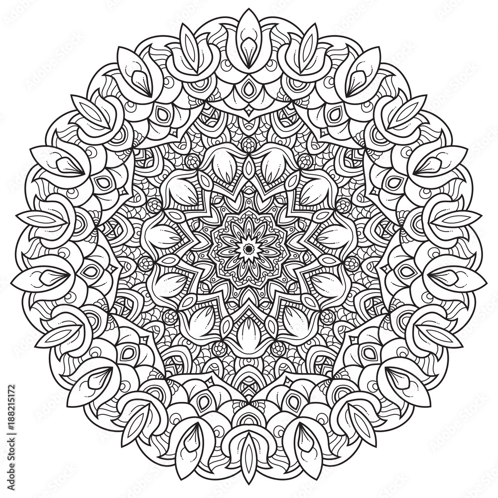 Black and white mandala vector isolated on white. Vector hand drawn circular decorative element.