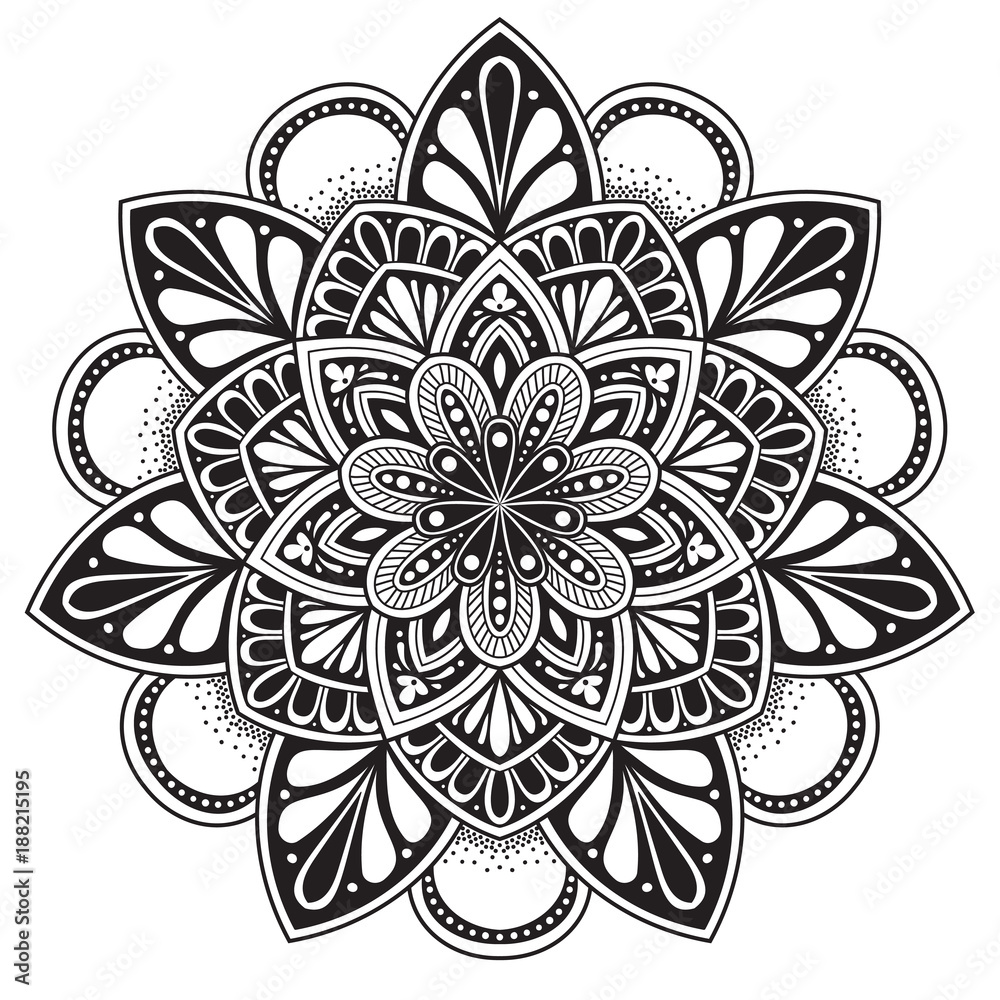 Black and white mandala vector isolated on white. Vector hand drawn ...