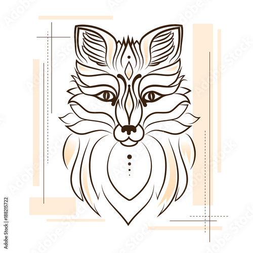 stylized illustration of a fox for a tattoo. Linear style