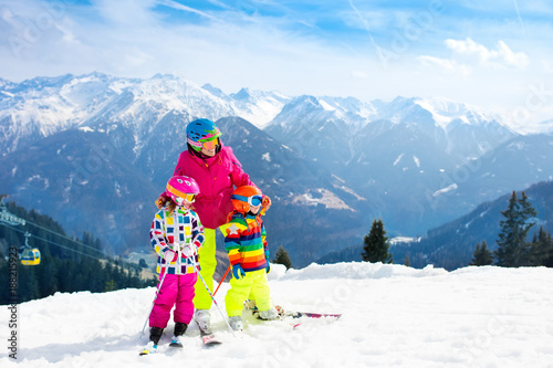 Family ski vacation. Winter snow sport for kids.