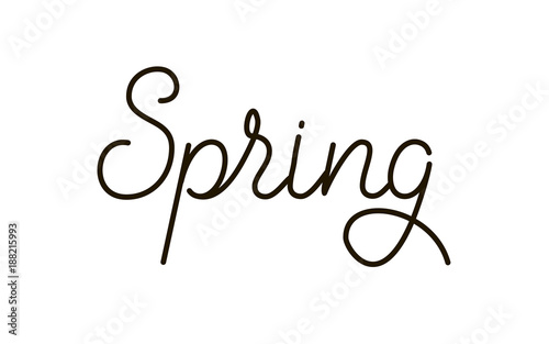 Vector black and white spring lettering on minimal trendy flat style. Linear design element. Seasonal logo template. Handdrawn text. Illustration. EPS 10.