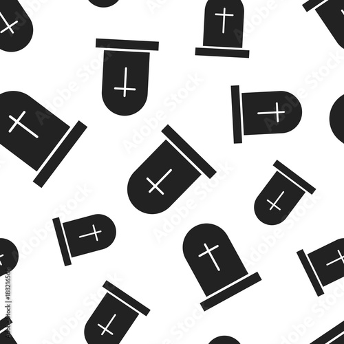 Halloween grave seamless pattern background. Business flat vector illustration. Rip tombstone gravestone sign symbol pattern.