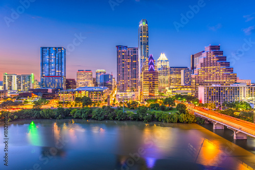Austin, Texas, USA downtown skyline over the river. photo