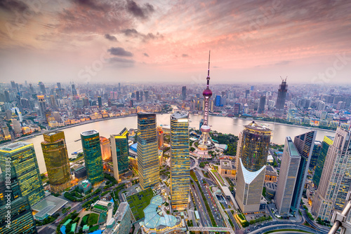 Canvas Print Shanghai, China Cityscape over Pudong Financial District.