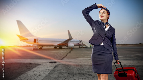 Fotografía stewardess and plane