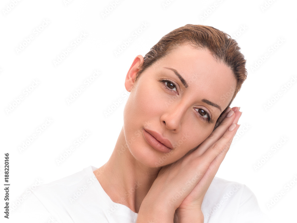 Portrait of beautiful girl before sleeping. Isolated on white background. Portrait of beautiful girl before sleeping. Isolated on white background.