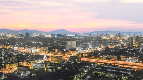 Panorama light of cityscape at golden hour