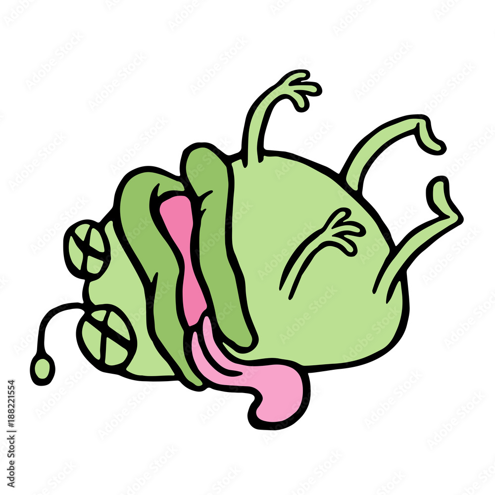 Naklejka premium Cute green microbe was poisoned and died. Vector illustration.