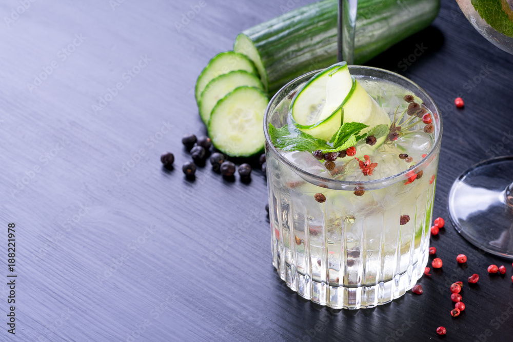 fancy gin and tonic selection drink alcohol cocktail craft fresh fruit spices mint glass bar