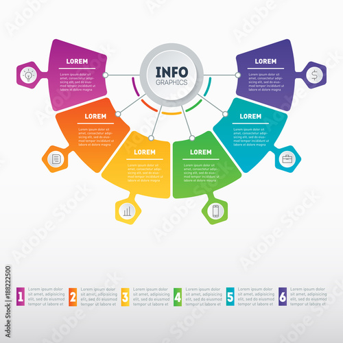 Business presentation concept with 6 options. Web Template of a sales pipeline, purchase funnel, info chart or diagram. Vector infographic of technology or education process with 6 steps.