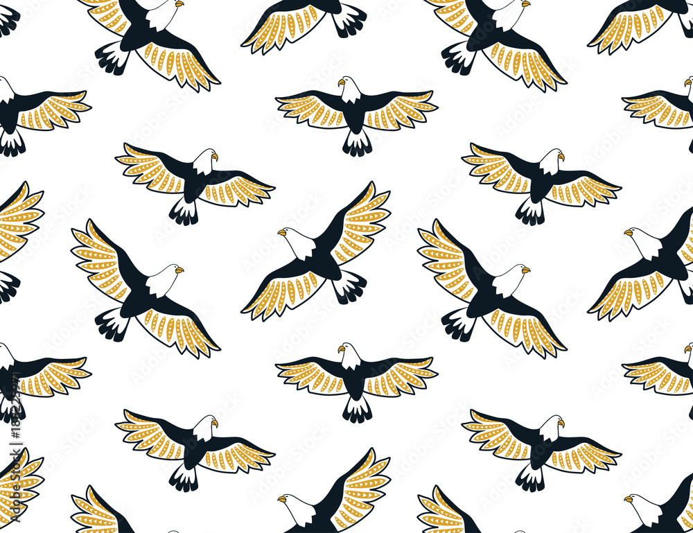 Fototapeta premium Eagles on the white background. Vector seamless pattern with birds of prey.