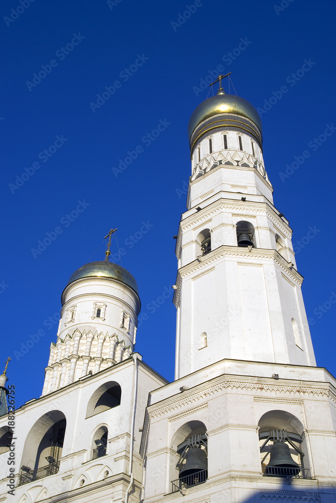 Architecture of Moscow Kremlin. Ivan Great Bell tower. Color photo.