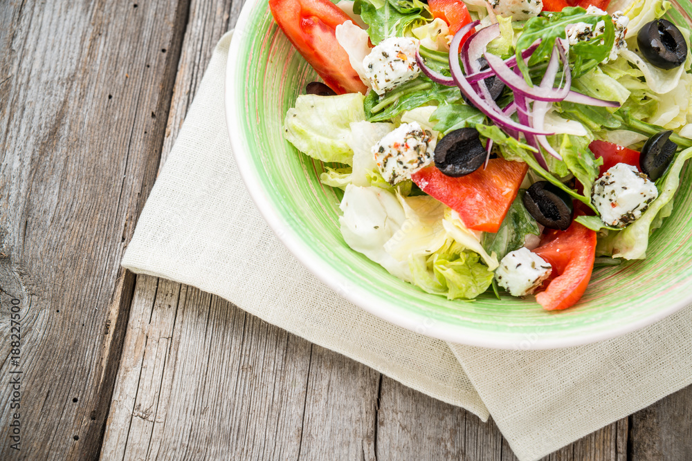 Greek salad with fresh vegetables, feta cheese Greek salad with fresh vegetables, feta cheese