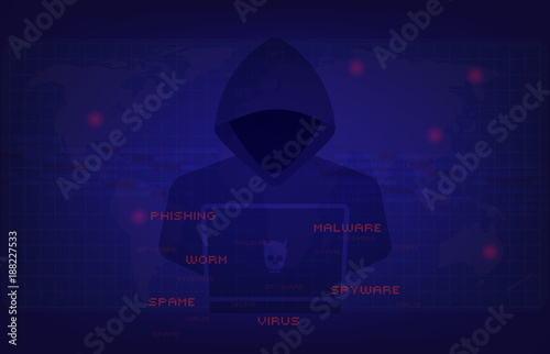 Cyber attack concept, Hacker at work with user interface