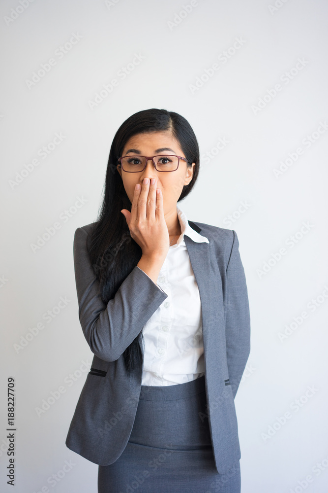 Embarrassed Pretty Business Woman Covering Mouth Embarrassed Pretty Business Woman Covering Mouth