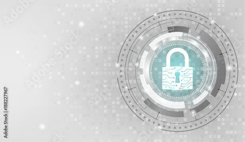 Cyber Security Concept : Closed Padlock on mosaic digital white background.