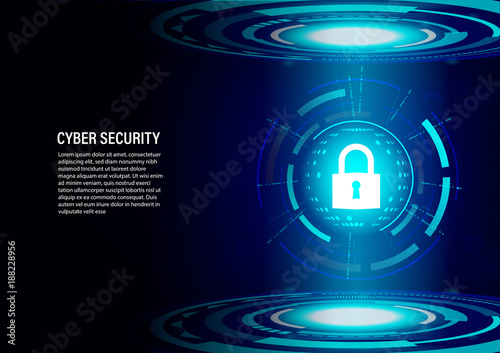 Cyber Security Concept : Padlock on future technology Digital Background.