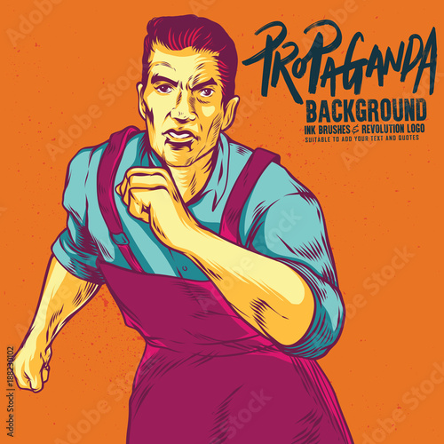 Vintage Revolution Logo Element. Propaganda Background Style Revolution roll up sleeves.