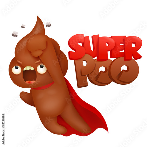 Super hero Poop emoticon icon cartoon character.