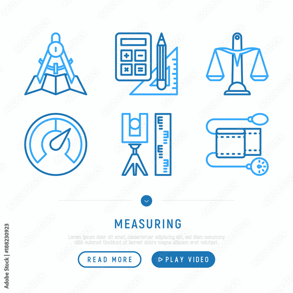 Measuring thin line icons set: weight scales, speedometer, calipers, pulse oximeter, divider. Modern vector illustration, web page template. Measuring thin line icons set: weight scales, speedometer, calipers, pulse oximeter, divider. Modern vector illustration, web page template.