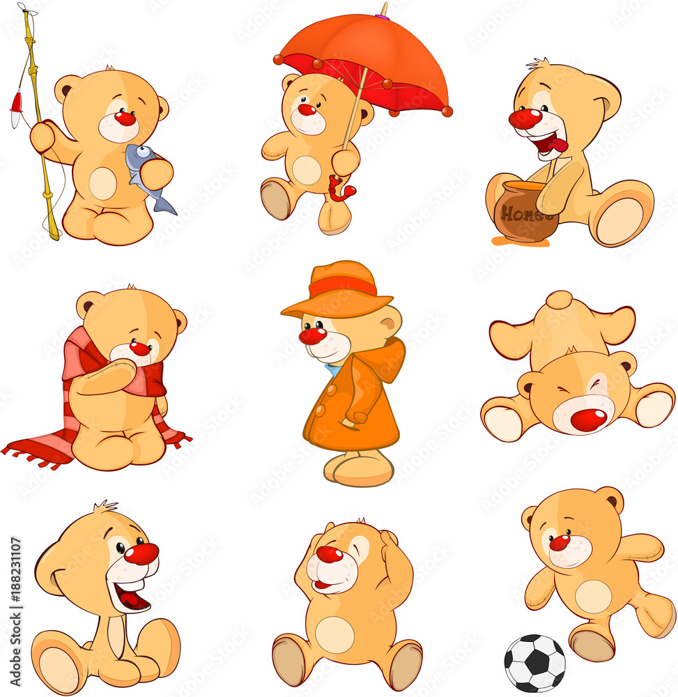 Fototapeta premium Set of Cartoon Illustration Stuffed Bears for you Design