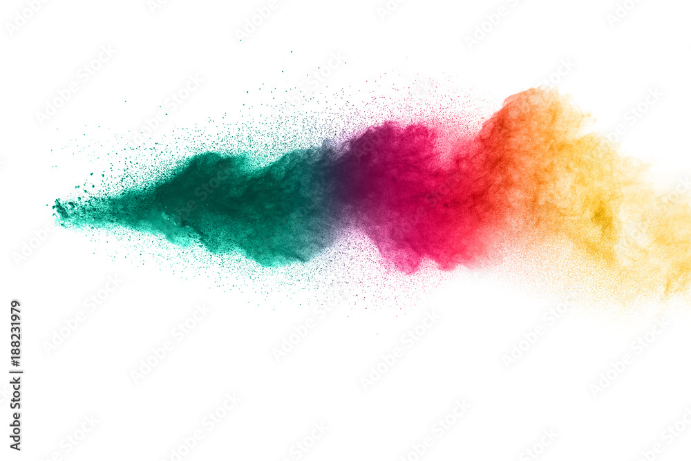 Multicolored powder explosion isolated on white background.