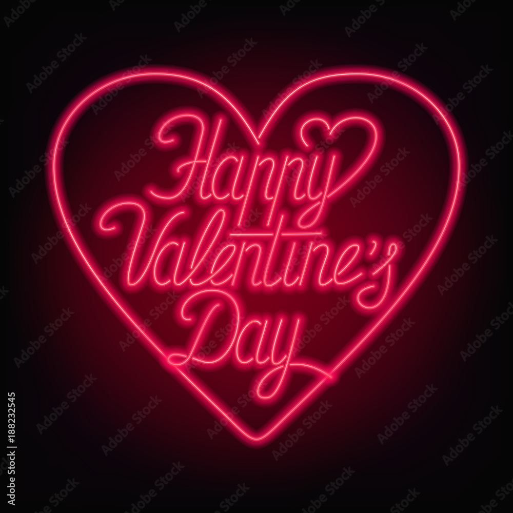 Happy Valentines Day text. Vector neon sign on a dark background. Valentine's card. Happy Valentines Day text. Vector neon sign on a dark background. Valentine's card.