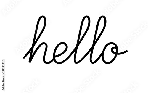 Vector black and white hello qoute and hi lettering. Lineart greeting word and message. Handdrawn text. Illustration. EPS 10.